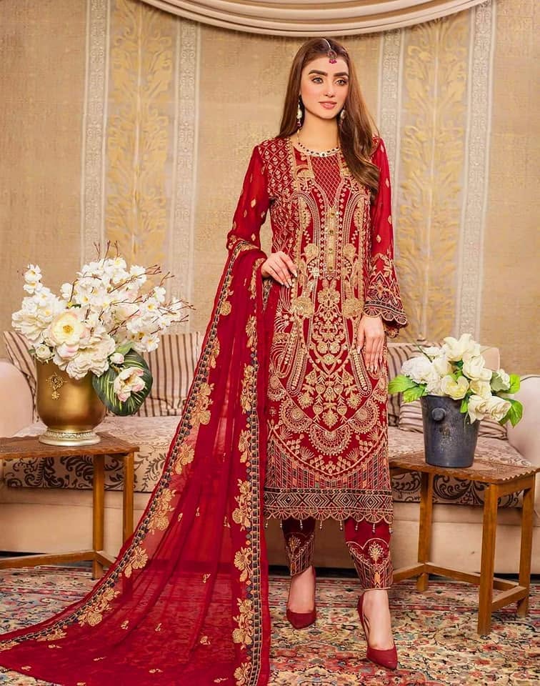 Red Georgette 3 Piece for Women - BKRMART